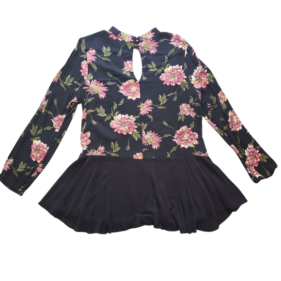 Daytrip Black Floral Lace Cutout Blouse Women’s Size Large Long Sleeve Peplum - Picture 8 of 13